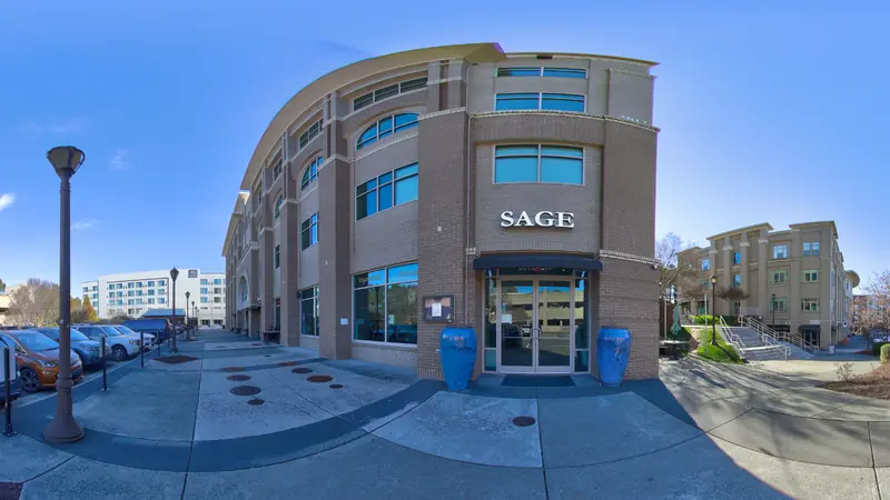 Sage Vegetarian Restaurant storefront at 2812 Erwin Road, Durham, with the SAGE sign above the entrance